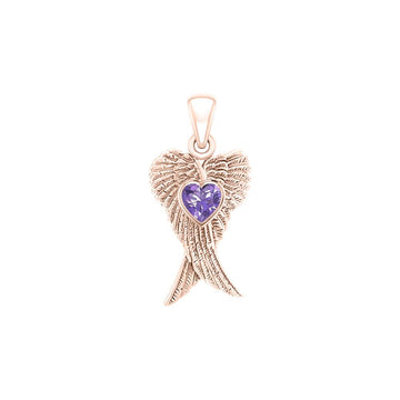 Heart Gemstone and Double Angel Wings Rose Gold Pendant UPD5229 - Jewelry